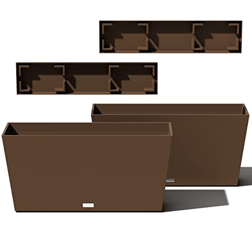 Veradek Pure Series Midori Planter & Drip Tray - Wide Outdoor Planter Set - color: Brown, size: 31 inch - 2 pack with saucers