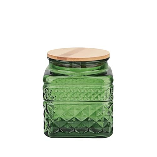 ANSQU Square Glass Jar, 20.3oz Candy Jars with Lid - color: Green-Square, size: 20.3 Ounces