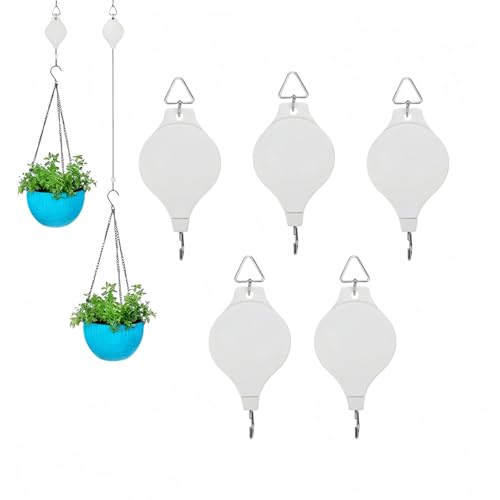 5PCS Plant Pulley System - Retractable & Adjustable Hanger for Indoor/Outdoor Use， Heavy Duty Pulley Hook for Hanging Baskets, Flower Pots, Plants, and Bird Feeders(5Pcs-White) - color: 5pcs-white