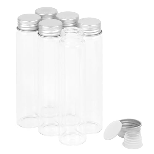 40ml Glass Clear Test Tubes with Screw Caps and Plastic Stoppers, Liquid Sample Vials, Leak-Proof Flat Test Tubes, 6PCS - color: with Screw Caps, size: 40ml