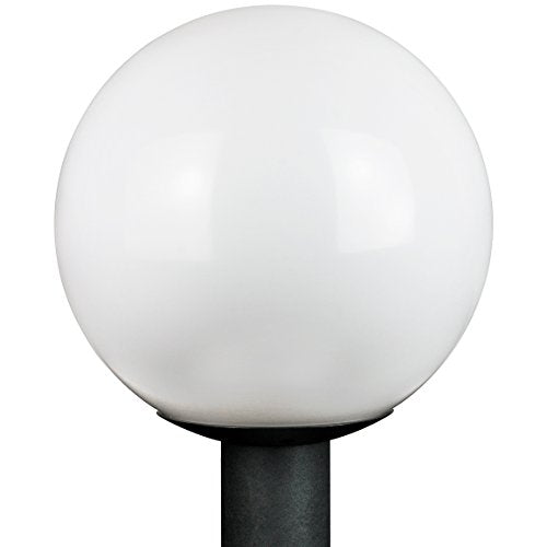 Sunlite 41320-SU 12" Decorative Outdoor Fixture, Medium (E26) Socket, Mounts on 3" Post (Not Included), UL Listed, White Globe, Black Base - color: Black Finish - White Lens