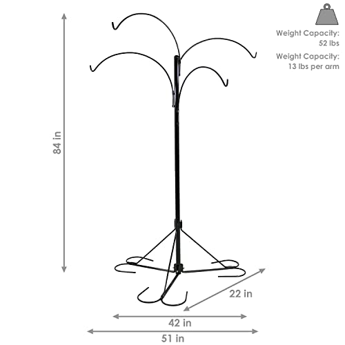 Sunnydaze 4-Arm Hanging Basket Plant Stand with Adjustable Arms - Black - 84"