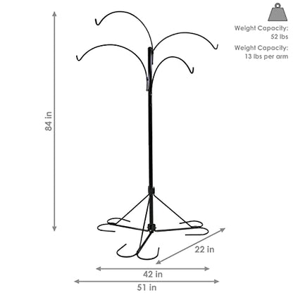 Sunnydaze 4-Arm Hanging Basket Plant Stand with Adjustable Arms - Black - 84"