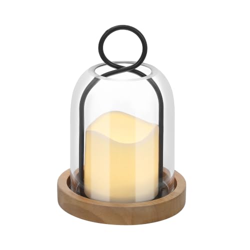 7.5" High Versatile Black Metal Candle Holder with Handmade Sturdy Glass Dome and Natural Wooden Base for Pillar Candle & Plants, Industrial, Farmhouse, Shabby Chic, Display Cloche Bell Jars - color: Black, size: 5"x7.5"