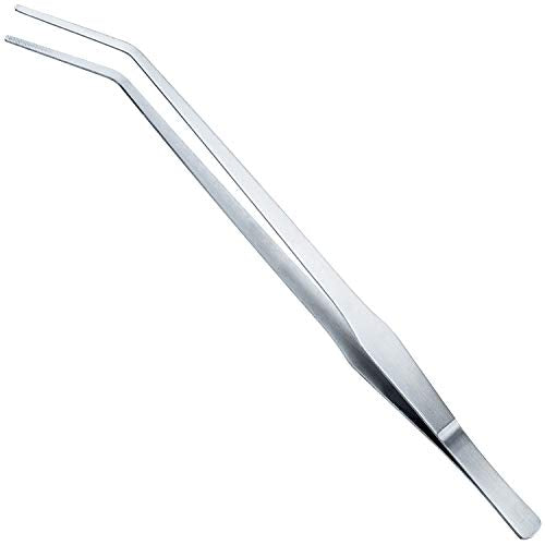 OIIKI 15 inch Curved Aquarium Tweezers, Polished Tongs Tweezers, Silver - size: 15 inch Curved (1 PCS)