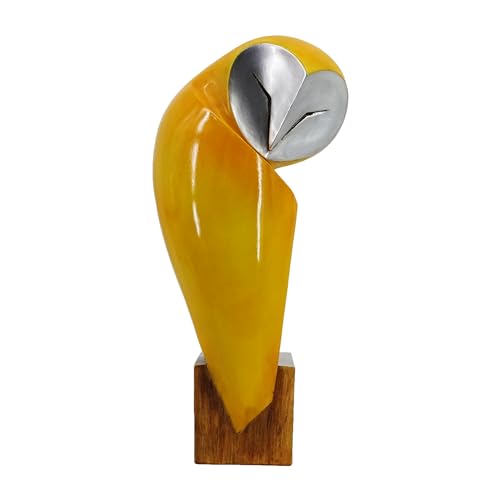 15 Inch Owl Statue, Resin Bookshelf Decor Figurine | Handcrafted resin figurine, bookshelf desk mantel decor, living room bedroom accent, modern home gift - color: Mustard Yellow