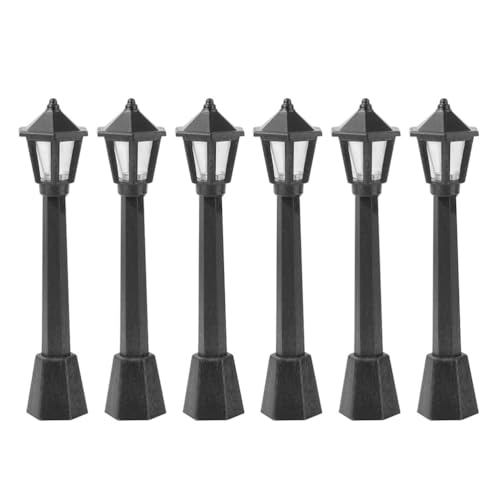 NUOBESTY Miniature Lamp Post 6 pcs Mini Street Light Model 3.14 inch Plastic Street Light for Dollhouse Model Train Accessories House Decor Kids Play Desktop Display