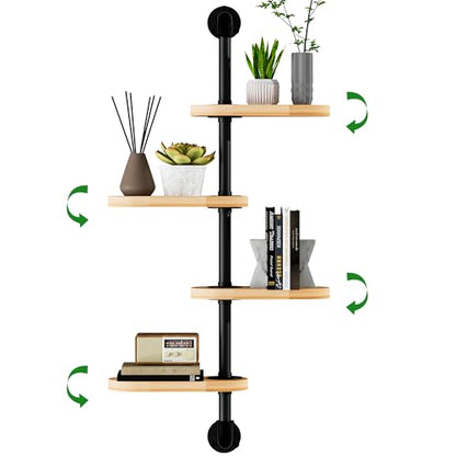 Rotating Window Plant Shelves for Optimal Plant Light Exposur 4-Tier Wooden Hanging Plant Shelf 15.7 Inches Flower Pot Organizer for Indoor Balcony Bedroom Bathroom Home Decoration
