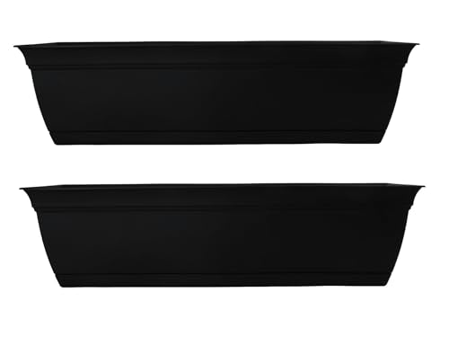 The HC Companies Eclipse Window Planter Box, 30 Inch, Black, 2-Pack | Plastic, Attached Saucer, Drainage Holes, Lightweight, UV-Resistant, for Indoor & Outdoor Plants, Garden & Home Decor - color: Black, size: 30" (Pack of 2)