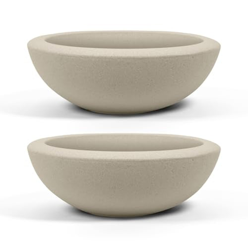 ARBORA 21" Santorini Bowl Planters 2-Pack - Large Polyresin Outdoor Pots - color: Cream, size: 21" 2-Pack