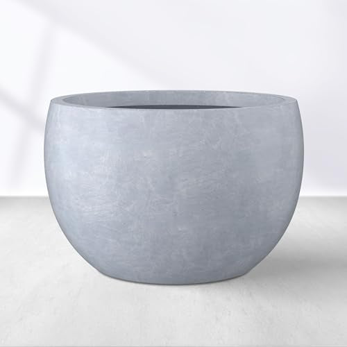 Kante Large Round Bowl Blue Gray Concrete Planter 20" Dia, Outdoor | Rubber Plug for Indoor, Drainage for Garden, All-Weather Cement Tree Pot, Handcrafted, Anti-Frost & UV, Modern Home Decor - color: Gray, size: 19.9" d