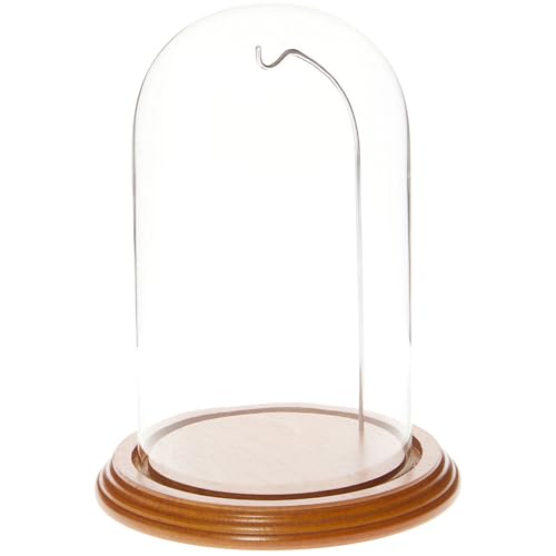 Plymor 4.5" x 8" Watch/Ornament Glass Display Dome Cloche (Oak Veneer Base & Silver Wire) - color: Oak Base / Silver Wire