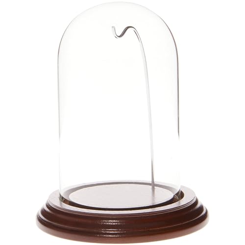 Plymor 3" x 5" Watch Glass Display Dome Cloche (Walnut Veneer Base & Silver Wire) - color: Walnut Base / Silver Wire