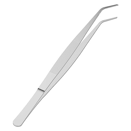 2 PCS 5" Stainless Steel Tweezers, Curved Pointed, 3/64" Thick