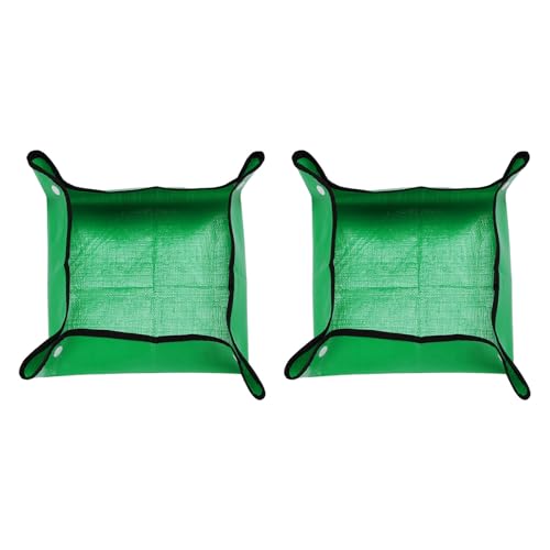 HARFINGTON 2pcs Repotting Mat 13" x 13" PE Cloth Waterproof Plant Repotting Mat Foldable Portable Gardening Potting Tray with Plastic Buckle for Indoor Plant Change Soil Watering, Green - color: Green, size: 13" x 13"