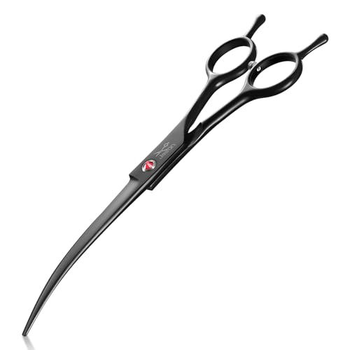 JASON Curved Dog Grooming Scissor - 7" Professional Down-curved Shears | Black, Ergonomic Handle, Japanese Stainless Steel, for Cats and Other Pets, Sharp, Gift - color: Black, size: 7.01