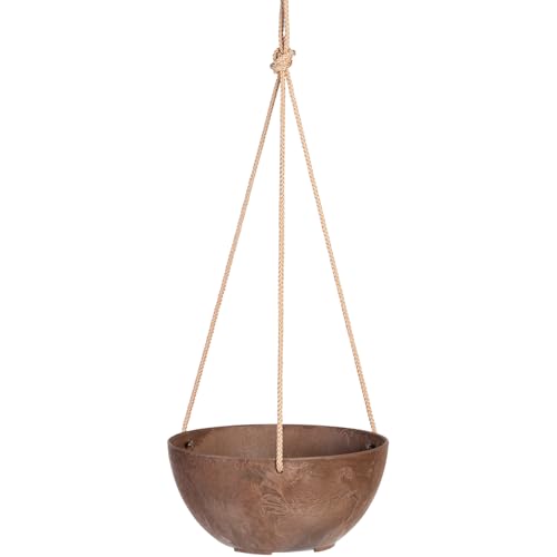 Root & Vessel Self Watering Hanging Planter for Indoor or Outdoor Plants, Unique Marbled Hanging Basket Made of Eco-Friendly Blend of Stone & Plastic, Rust, 10" - color: Rust, size: 10"