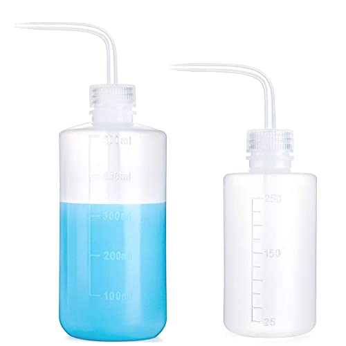Yuelong 2Pcs Squeeze Bottle 500ml&250mL Safety Squirt Bottle for Liquids | Leakproof Wash Bottles,Lightweight Green Soap Dispenser with Scale Labels Watering Tools for Medical Lab Tattoo Supplies - size: 1 x 250 ml + 1 x 500 ml