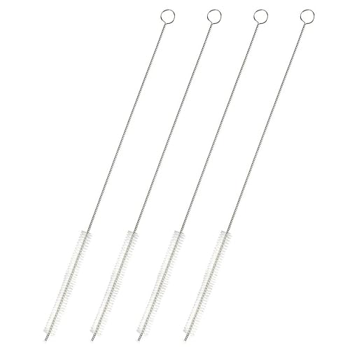 Juvale Straw Cleaner Brush - 12 In, Silver & White, 4-Pack - Stainless Steel Straw Cleaner Brush for Water Bottles & Pipes with Flexible Nylon Tip for Narrow Openings