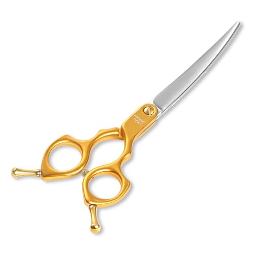 6.5'' Small Curved Dog Grooming Scissors Gold | Professional Trimming Shears, Ultra-Lightweight Offset Handle, 440C Stainless Steel, For Face and Paws - color: Gold Curved