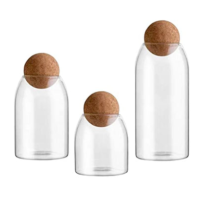 Glass Terrarium with Airtight Wood Lid (Ball Cork) | Closed Terrarium Planter | Clear Glass Bottle Jar Container | Set of 3 | Moss Terrarium Jar (3 Set of Jars) - size: 3 Set of Jars