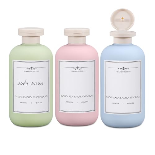 ASEVAT 10oz 3Pcs Plastic Refillable Travel Shampoo and Conditioner Bottles Refillable Travel Bottle with Flip Cap Plastic Refillable Shampoo and Conditioner Bottles - color: GreenPinkBlue, size: 10oz