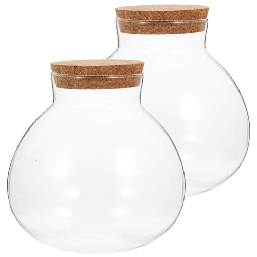 BESPORTBLE 2Pcs Round Glass Terrarium Bottle Sealed Mini Landscape Jar for Diy Moss Crafts Transparent Desktop Micro-Landscape Decor 5.11 inch - size: 13X13CM