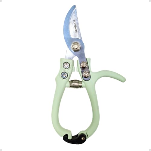 Fondwell 6" Small Bypass Pruners Garden Shears Plant Clippers for Gardening - color: Sage (Curved Blades)