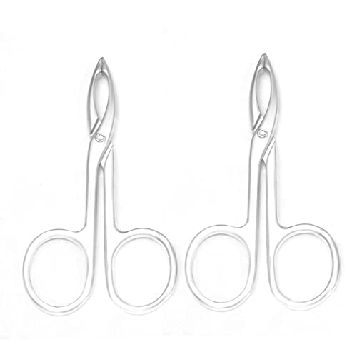 2 Pieces Tweezers Scissor Handle Straight Tip Scissor | Shaped Eyebrows Tweezers for Hair Plucker Remover Facial Hair Eyebrows Care (Silver) - color: Silver