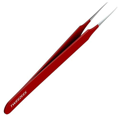 Ingrown Hair Tweezers | Pointed Tip | Red | Precision Stainless Steel | Extra Sharp and Perfectly Aligned for Ingrown Hair Treatment & Splinter Removal For Men and Women | By Tweezees - size: 1 Count (Pack of 1)