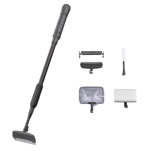 Carefree Fish 4IN1 Aquarium Cleaning Tools Long Handle Algae Scraper | Replaceable Scraper Insert,Telescopic Fiberglass Pole Lightweight & Sturdy,18–24Inch，Sponge Brush，Fish Net，Tubing Brush - size: 18~24In