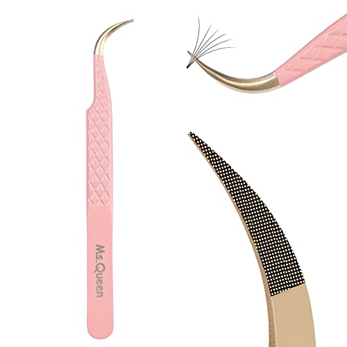 Ms.Queen Eyelash Extension Tweezers, Fiber Tip Grip Curved Lash Tweezers for Volume lashes Extensions - color: Curved Tweezers/M018-11, size: 1PC