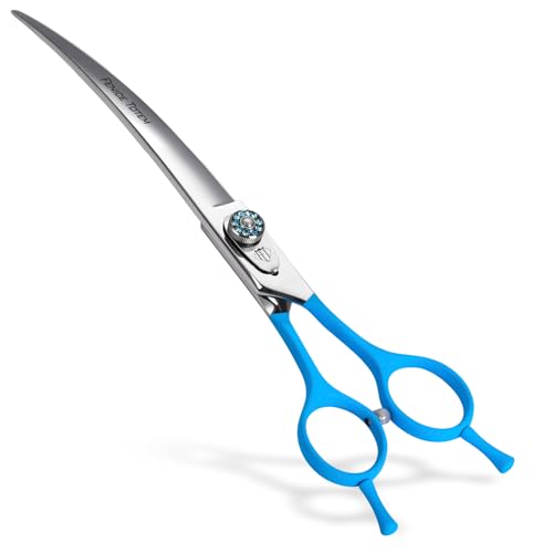 Professional Pet Grooming Curved Scissors, JP440C Alloy Steel, Blue Ergonomic Handle, Sharp and Durable for Dog Grooming (7.5") - size: 7.5"