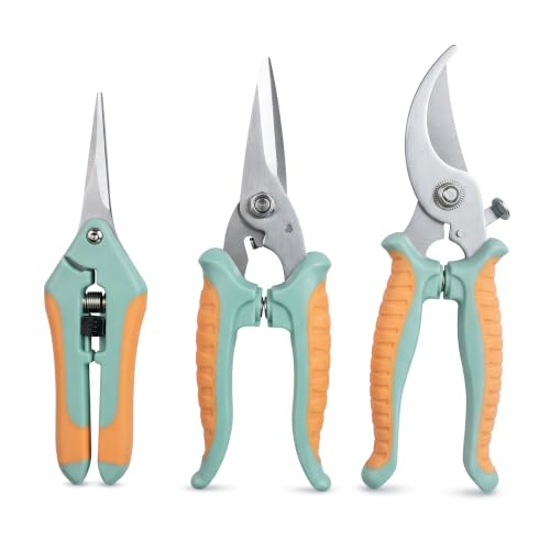 3Pcs Stainless Steel Garden Pruning Shears for Plants (Orange Green) - color: Orange+green