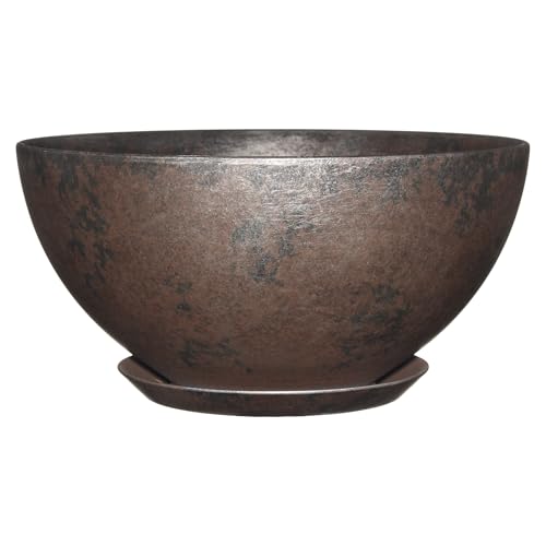 GROWSCAPE Rosie Planter Bowl, with Drainage and Saucer, 10” Northern Lights | Hand-Painted Finish Plant Pots, Lightweight Indoor Outdoor Planter, UV-Resistant, Great for Patio, Home & Garden Decor Accent - color: Northern Lights
