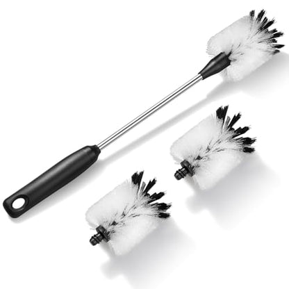 Bottle Cleaning Brush with 2 Replaceable Heads, 15 in, White | Sturdy Nylon Bristles, Long Handle, Non-Slip Grip, Compatible with Sport Bottles, Tumblers, Mugs, Wine Decanters, Glassware - color: White, size: 15 Inch ( Pack of 1)