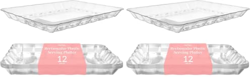 Prestee 24-Pack Serving Tray - 9x13 Inches Disposable Rectangular Plastic Food Tray for Parties and Events - Clear Platters for Dessert Table Displays, Appetizers, Snacks, and More - size: 12ct Clear (Pack of 2)