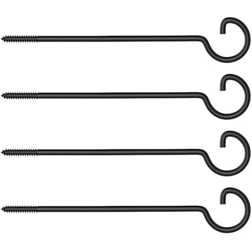 4Pack Black 12Inch Long Screw Hooks for Plants String Lights Bird Feeders | Heavy duty threaded screw hooks,for hanging planters, bird feeders, string lights and Christmas decor indoors outdoors - size: 12in 4P