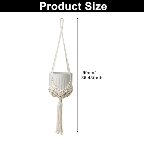 2 Pack Macrame Hanging Planters, White - color: White