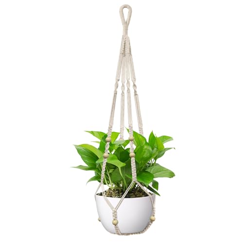 USLAI Macrame Plant Hanger, Fits 4 to 15 Inch Pots, 35 Inch, Ivory, 1 Pack | Strong Hanging Plant Holder for Indoor Outdoor, Boho Home Decor (Pots Not Included) - color: Ivory, size: 35 Inch