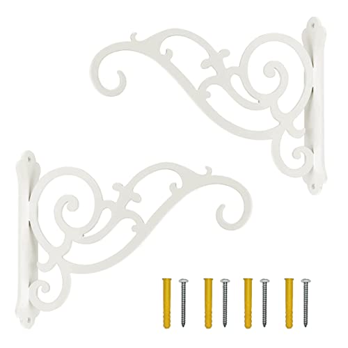 Iron Hanging Planter Bracket, 2 Pcs 6-Inch Wall Hooks for Hanging Birds Feeders, Latern, Wind Chimes, Coat, Decorative Indoor Outdoor (Screws Included, White) - color: White