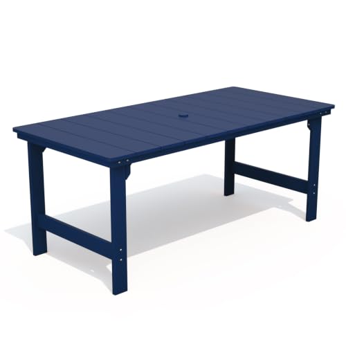 THOEOE Outdoor Dining Table, Rectangular Dining Table for 5-7 Navy Blue - color: Navy Blue, size: 1-table