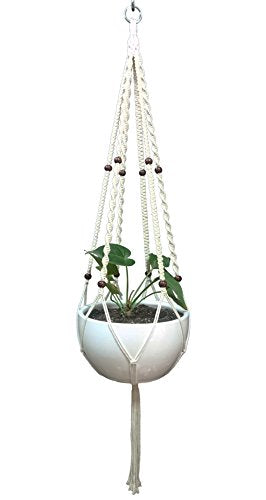 Plant Hanger Macrame Cotton 6 Legs 51 Inches in Tan and Green Color for Indoor Outdoor, Living Room, Kitchen, Deck, Patio, High and Low Ceiling with Size of 10-12 inches Without THE Pot (Cream) - color: Cream