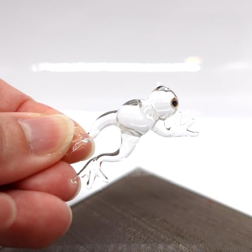 Frog Micro Tiny Figurines Hand Blown Glass Art Reptiles Animals Collectible Gift Home Decor (V2) - color: Clear Jump