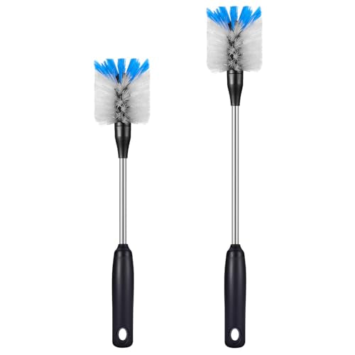 MOSOLAN Stainless Steel Bottle Brush with Replaceable Head, 13 in - 15 in | 2 Pack, White, Long Handle Scrubbing Brush for Water Bottles, Glasswares, Mugs, Flasks, Tumblers, Vases, and Kitchen Sink - color: White, size: 13-15 Inch (Pack of 2)