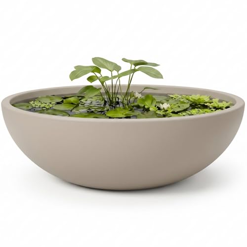 KUTE NEST 19.7" Premium Rondo Fiberstone Outdoor Planter - Taupe - color: Taupe (Ethereal Mood), size: 19.7"D x 6.9"H