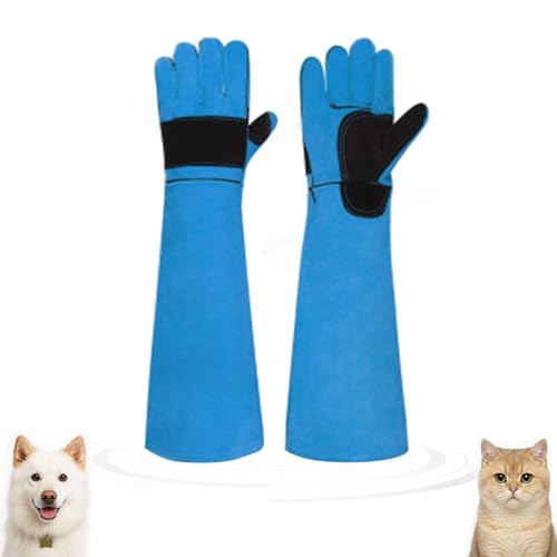 23.43" Animal Handling Gloves,Cowhide Bite Proof, Fits Dogs/Cats - color: Blue（23.43"）