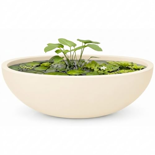 KUTE NEST 19.7" Premium Rondo Fiberstone Outdoor Planter - Kilim Beige - color: Kilim Beige, size: 19.7"D x 6.9"H