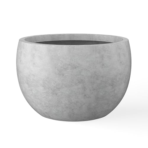 Kante Accent Round Bowl Pale Gray Concrete Planter 15.7" Dia, Outdoor | Rubber Plug for Indoor, Drainage for Garden, All-Weather Cement Flower Pot, Handcrafted, Anti-Frost & UV, Modern Home Decor - color: Natural Concrete, size: 15.7" d