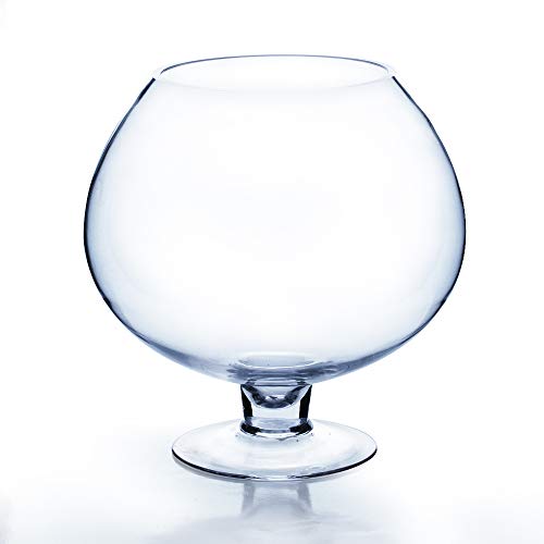 WGV Bowl Glass Vase, Diameter 8", Height 9", (Multiple Sizes Choices) Clear Floral with Stem, Planter Terrarium Jar for Wedding Event Home Decor, 1 Piece (VBW0909) - size: Stem Bowl 9"H